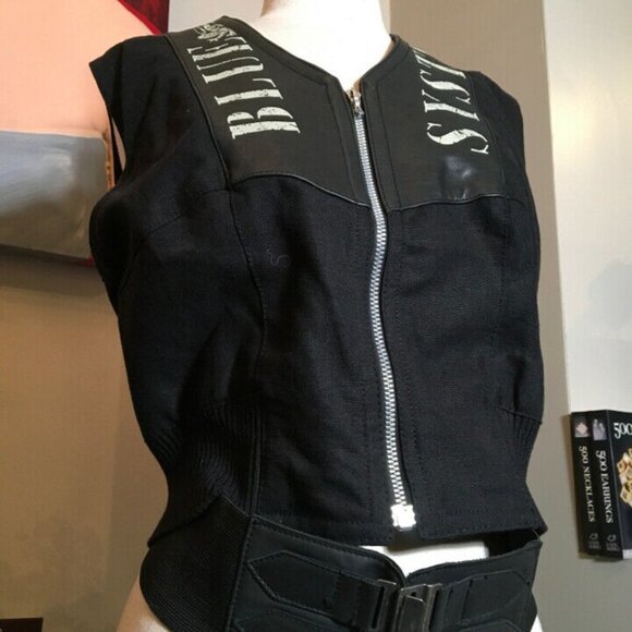 Blue System Black Cotton Flax Leather Trim Vest - Picture 2 of 12